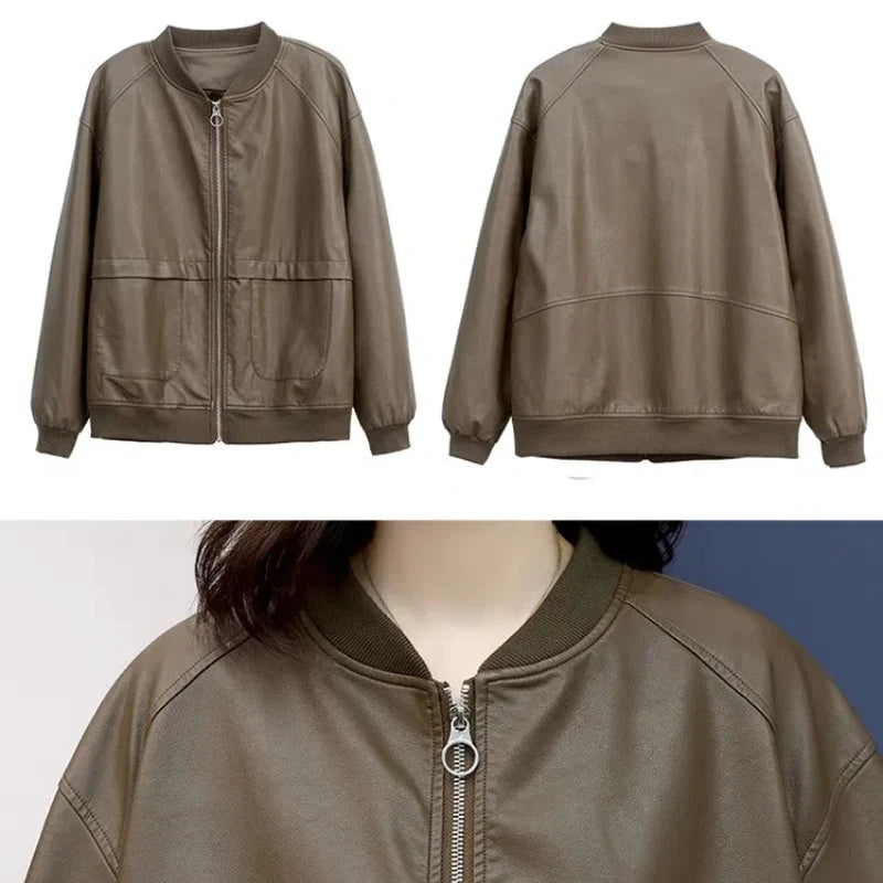 Damen-Kunstlederjacke, locker, kurz, Frühling/Herbst NOOR08