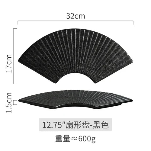 Japanisches Sushi-Teller-Set – Matte Keramik Fächerplatten (4 Stk) NOOR08