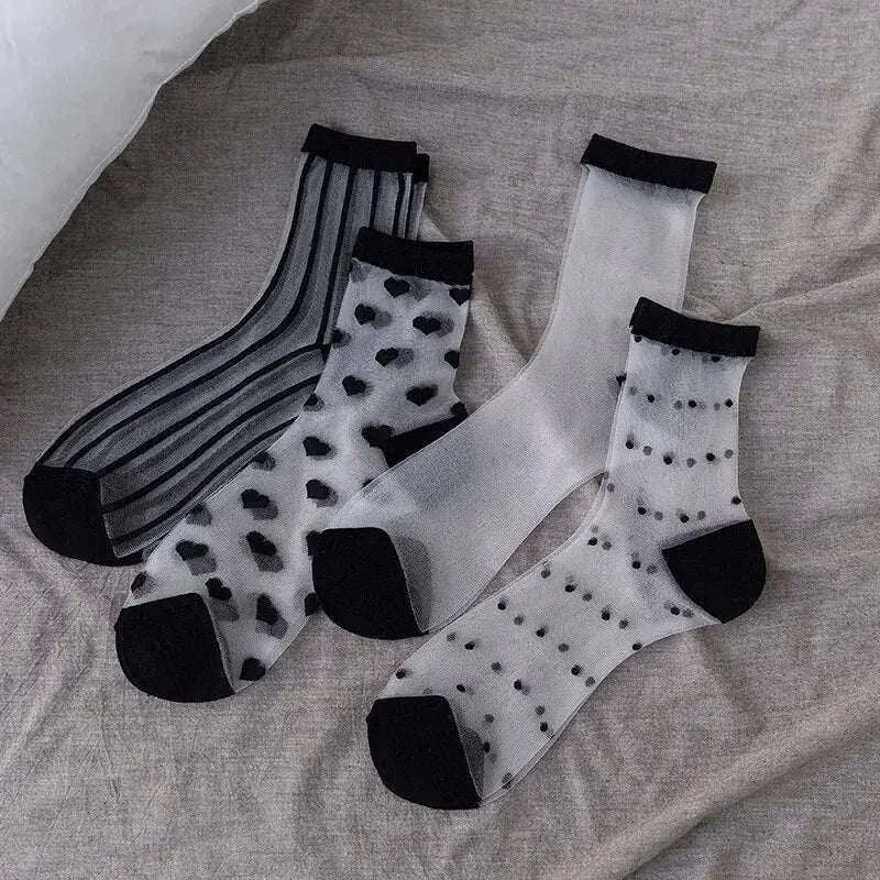 4 Paar neue Damen-Socken, transparente Tüll-Socken, ultra-dünn NOOR08