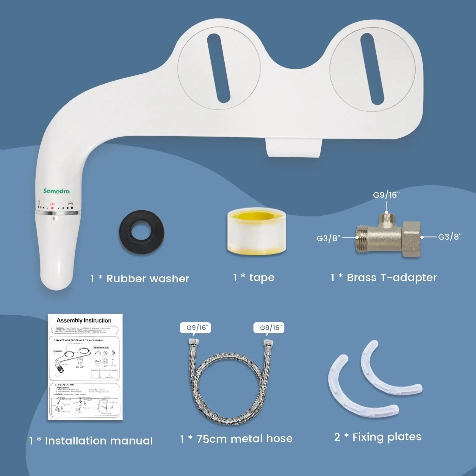 SAMODRA Ultra Slim Bidet-Aufsatz – Dual-Düse, Einstellbarer Wasserdruck, Nicht-elektrisch NOOR08