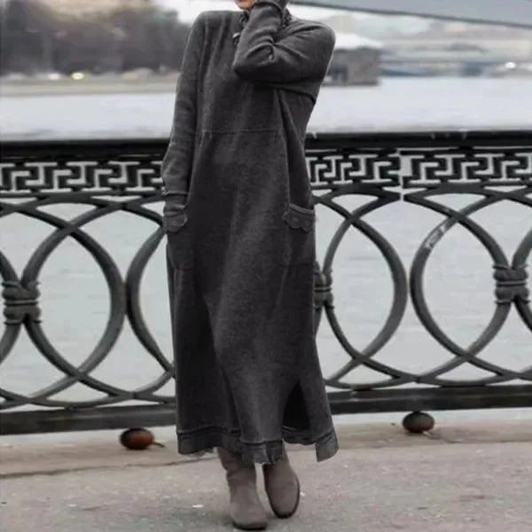 Langes Damen Maxi-Kleid für Herbst & Winter mit floraler Spitze NOOR08
