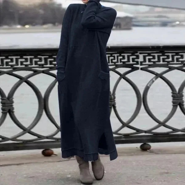 Langes Damen Maxi-Kleid für Herbst & Winter mit floraler Spitze NOOR08