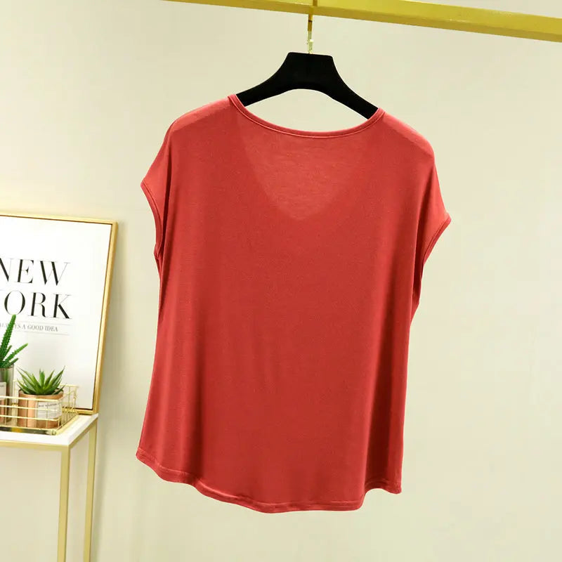 Modisches Modal-T-Shirt mit V-Ausschnitt, schmale Passform, Sommer NOOR08