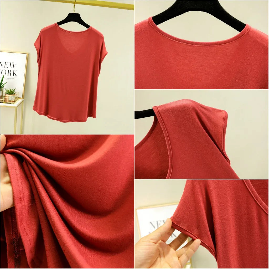 Modisches Modal-T-Shirt mit V-Ausschnitt, schmale Passform, Sommer NOOR08