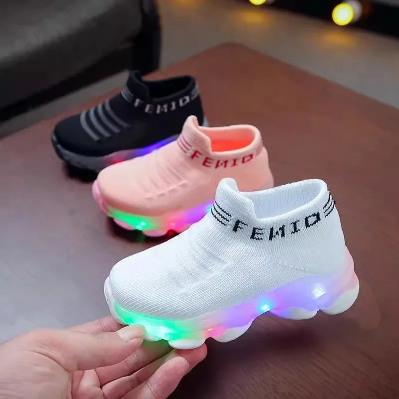 LED Light-Up Kids Sneakers - High-Top Slip-On Shoes for Boys & Girls
