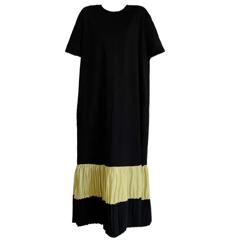 Langes ärmelloses Kleid, Color-Blocking, Plissee, Übergröße NOOR08