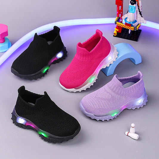 Luminous LED Kids Sneakers - Breathable Mesh Running Shoes with Light-Up Soles"