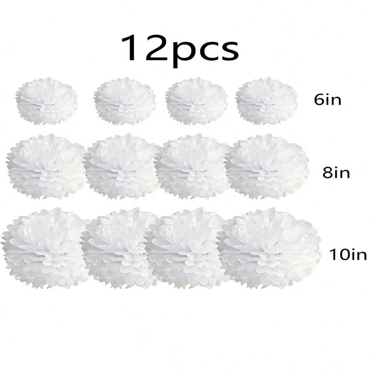 12er Set Papier Pom Poms (Weiß & Hellgrün) – Hängende Deko Blumenbälle für Hochzeit & Party