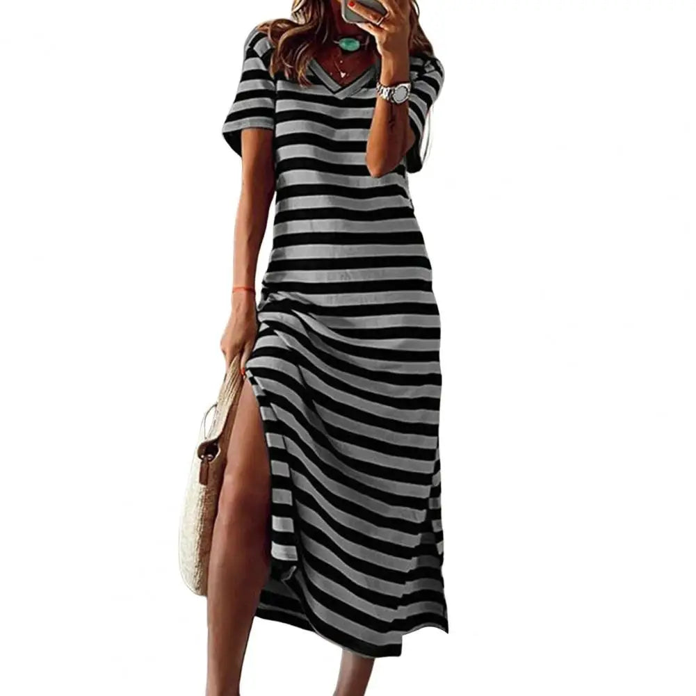 Sommerkleid 2023 Damen Übergröße, Streifen, V-Ausschnitt NOOR08