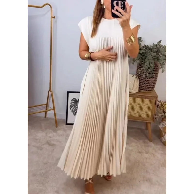 Elegantes O-Ausschnitt Sommer-Maxikleid, kurze Ärmel, lässig NOOR08