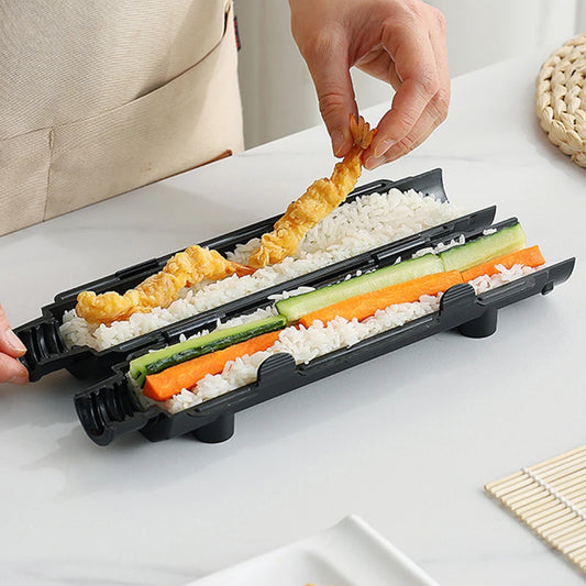 Eine zylindrische Sushi-Form für die einfache Zubereitung von Sushi-Rollen. Ein DIY-Set, ideal für Anfänger, um zu Hause schnell und einfach Sushi zuzubereiten.