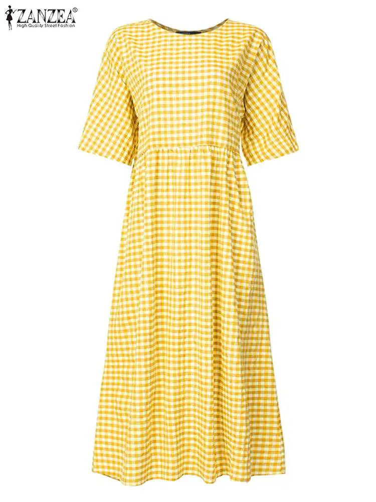ZANZEA Sommer 2025 Bohemian Maxi-Kleid mit elegantem Karo-Muster NOOR08
