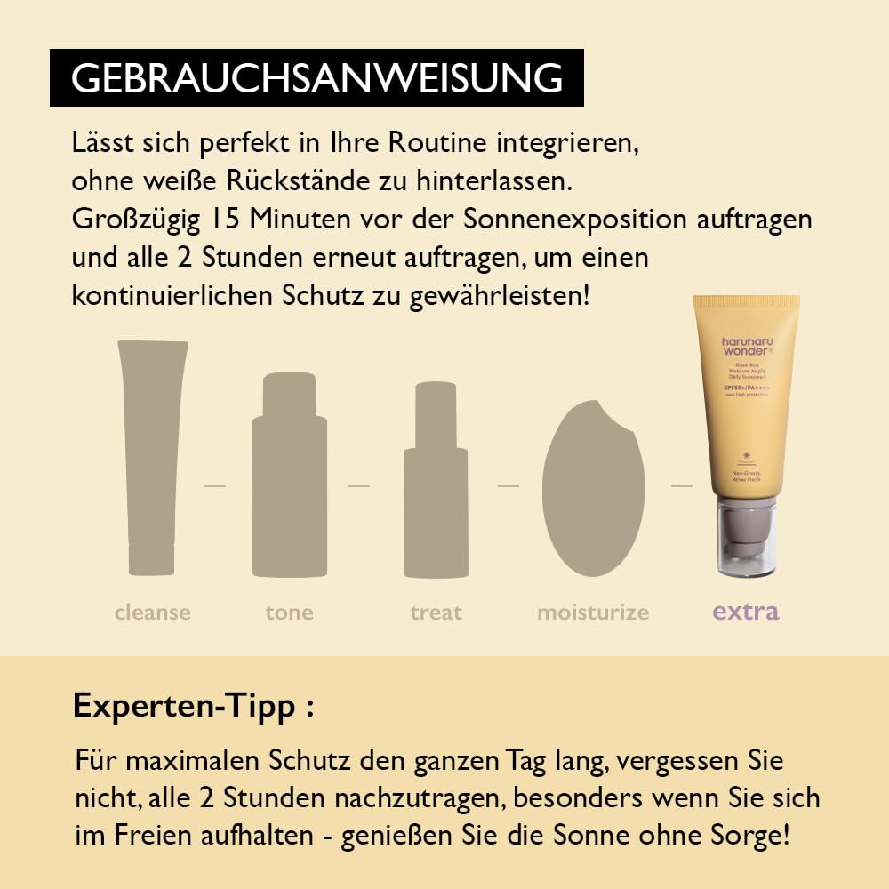 Haruharu Wonder Black Rice Moisture Airyfit Daily Sunscreen, Nicht Fettendes Velvet Finish, Kein Weißer Abdruck 50Ml