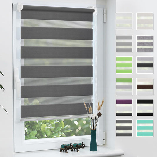 Grandekor Doppelrollo Klemmfix Ohne Bohren Anthrazit 40X130Cm(Stoffbreite 36Cm) Fenster Rollos Für Innen Klemmrollos Duo Rollos Für Fenster Ohne Bohren Mit Bohren Privatschutz Uv-Schutz Zebrarollo