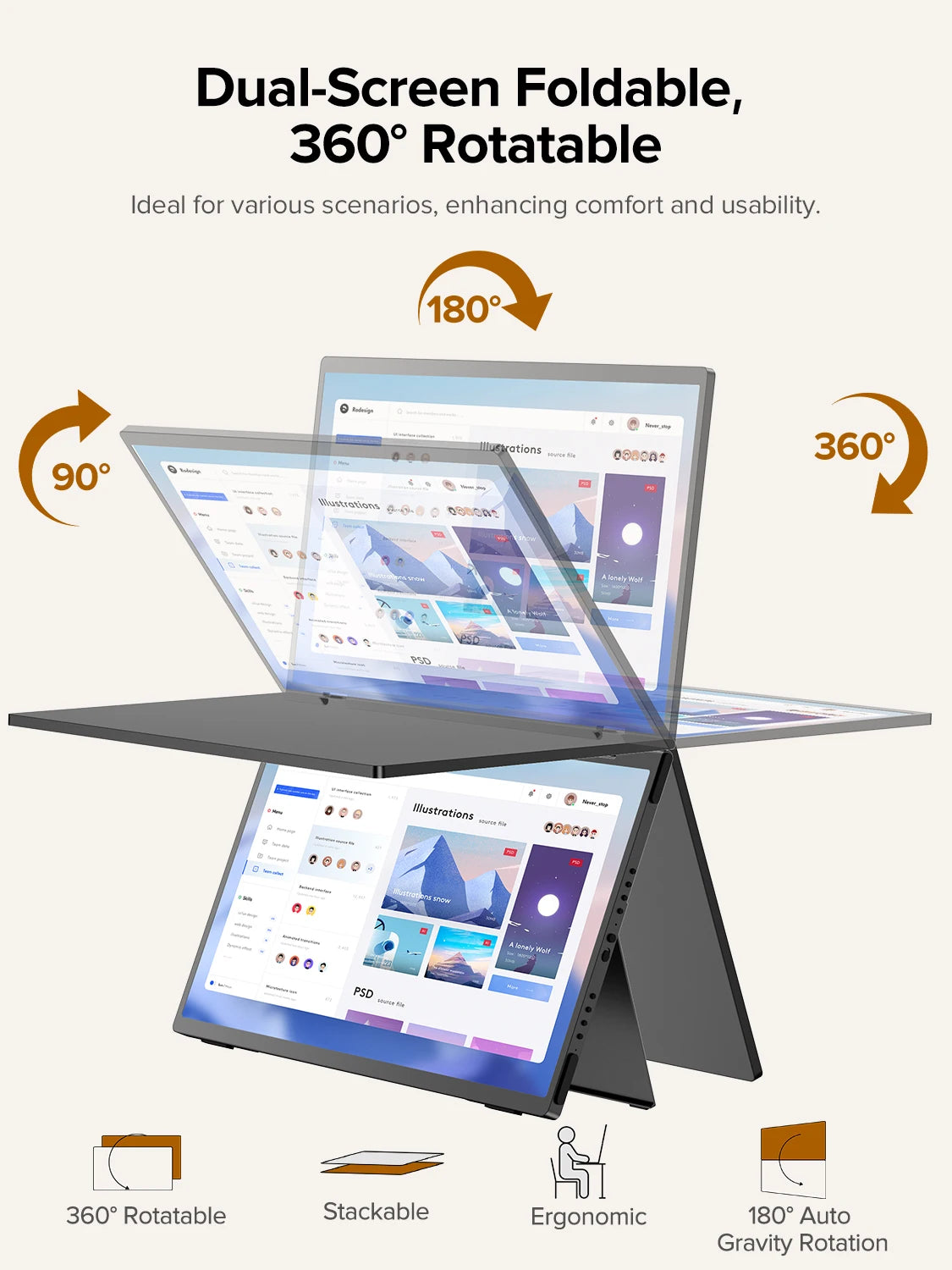 Portable Dual Monitor 15,6" Klappbar - FHD IPS Triple Screen Laptop Erweiterung USB-C Plug & Play