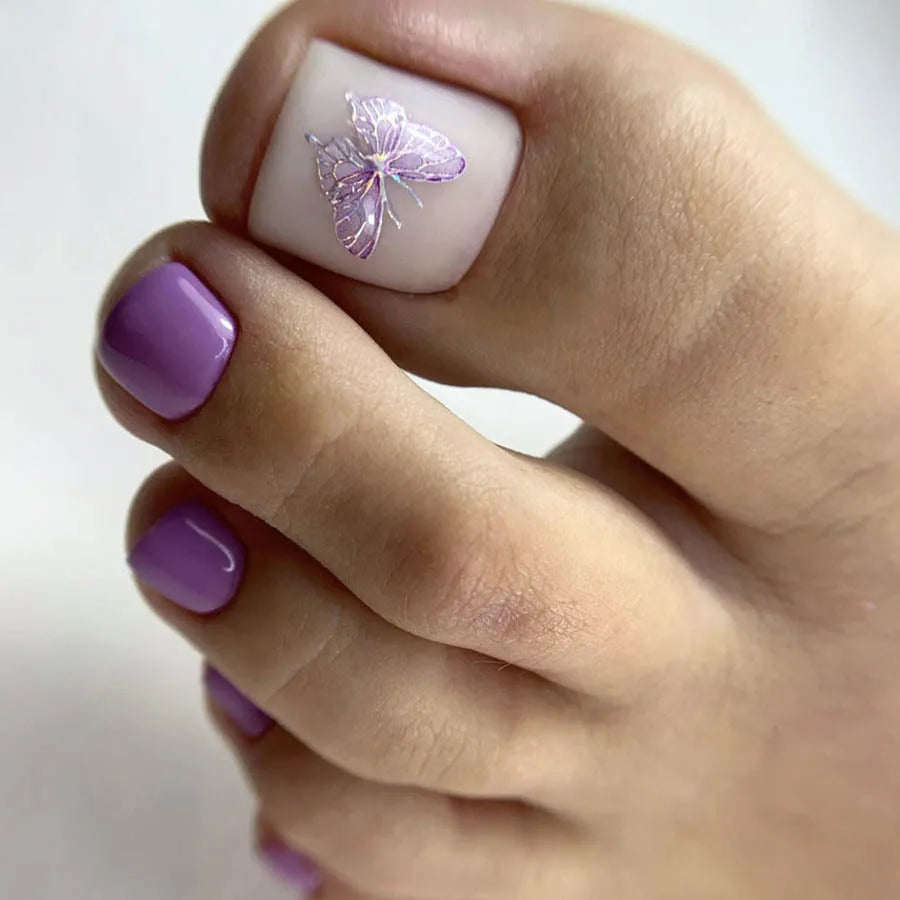 Simple French Fake Toenails (24 Pcs) | Comfortable & Removable Press-On for Summer