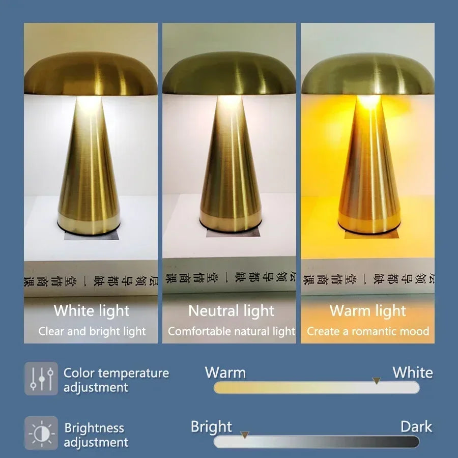 Retro Mushroom Table Lamp – Touch Sensor & USB Rechargeable Night Light