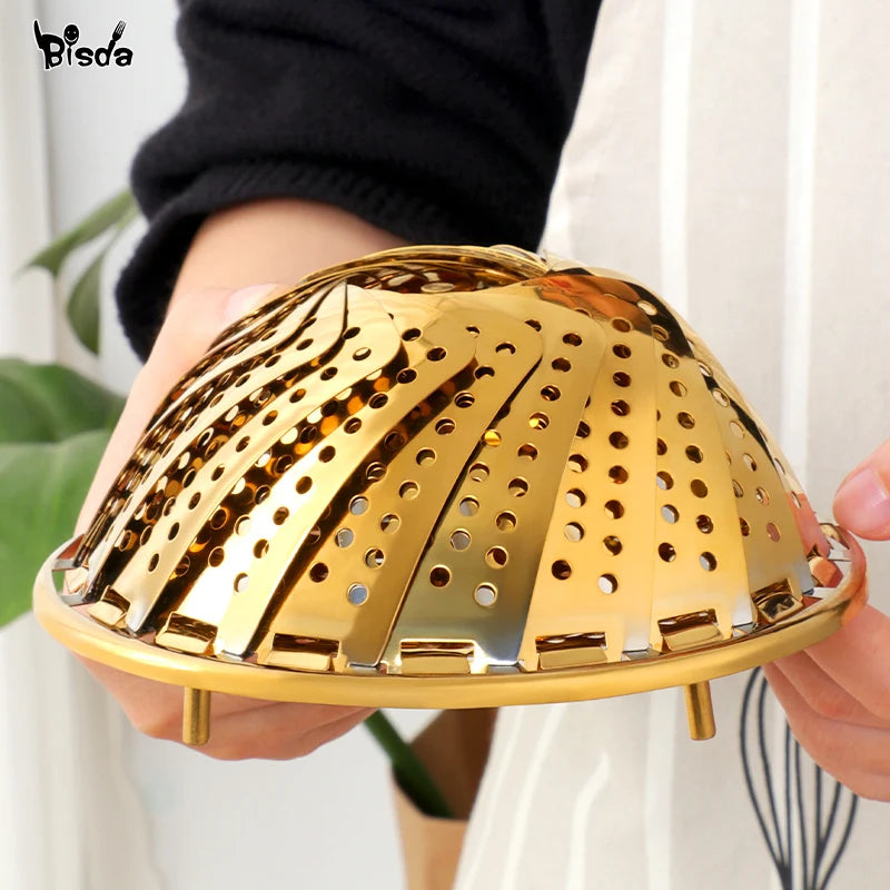 Premium Stainless Steel Folding Steamer Basket - Versatile Kitchen Essential for Perfectly Cooked Vegetables and More!