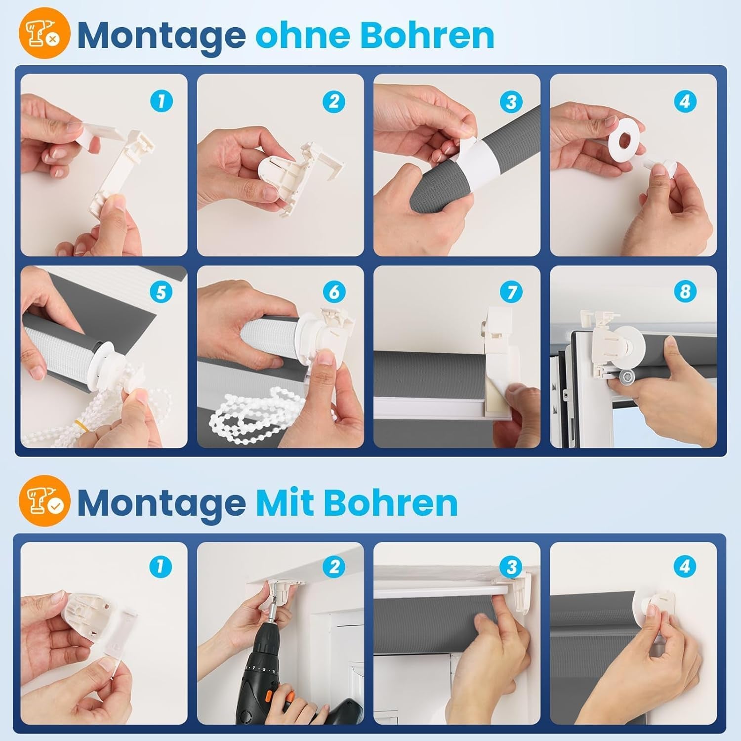 Grandekor Doppelrollo Klemmfix Ohne Bohren Anthrazit 40X130Cm(Stoffbreite 36Cm) Fenster Rollos Für Innen Klemmrollos Duo Rollos Für Fenster Ohne Bohren Mit Bohren Privatschutz Uv-Schutz Zebrarollo