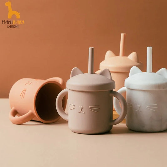200ML Baby Feeding Drinkware Straw Cup Baby Learning Feeding Bottles Anti-Hot Leakproof Silicone Tableware Toddler Water Bottle