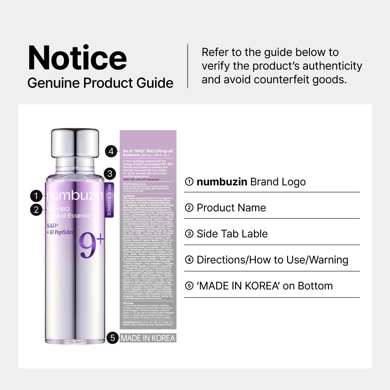 Numbuzin No.9 Essence | NAD+ BIO Essence | Firming, Wrinkles, Fine Lines, Elasticity | Peptides, NAD+ | Serum for Aging, Dull Skin | 1.69 Fl. Oz.