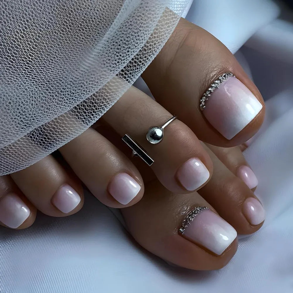 Simple French Fake Toenails (24 Pcs) | Comfortable & Removable Press-On for Summer