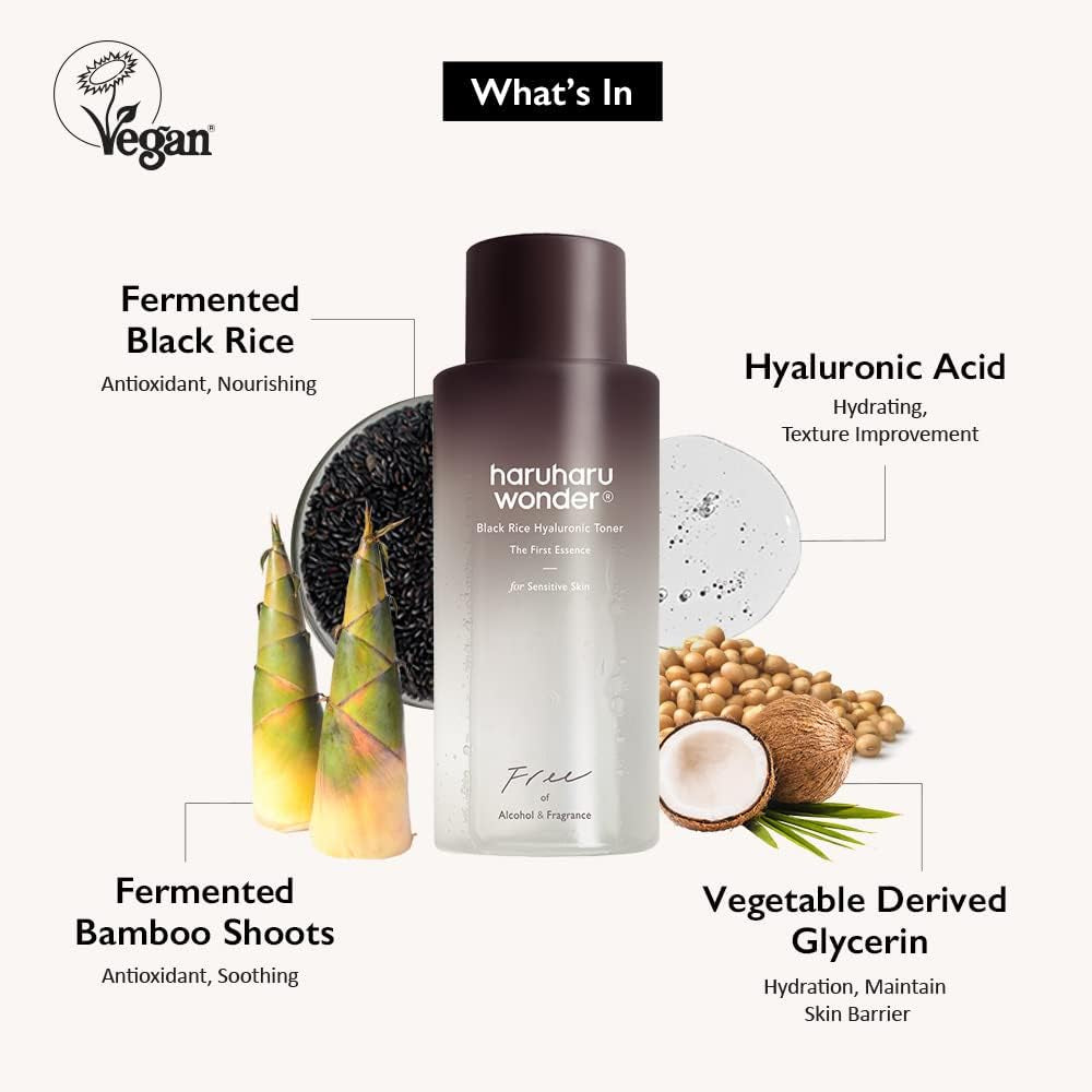 Wonder Black Reis Hyaluron Toner Für Empfindliche Haut 5.1 Fl.Oz / 150Ml | Ohne Alkohol, Ohne Duftstoffe | Vegan, Tierversuchsfrei, Ewg-Grün
