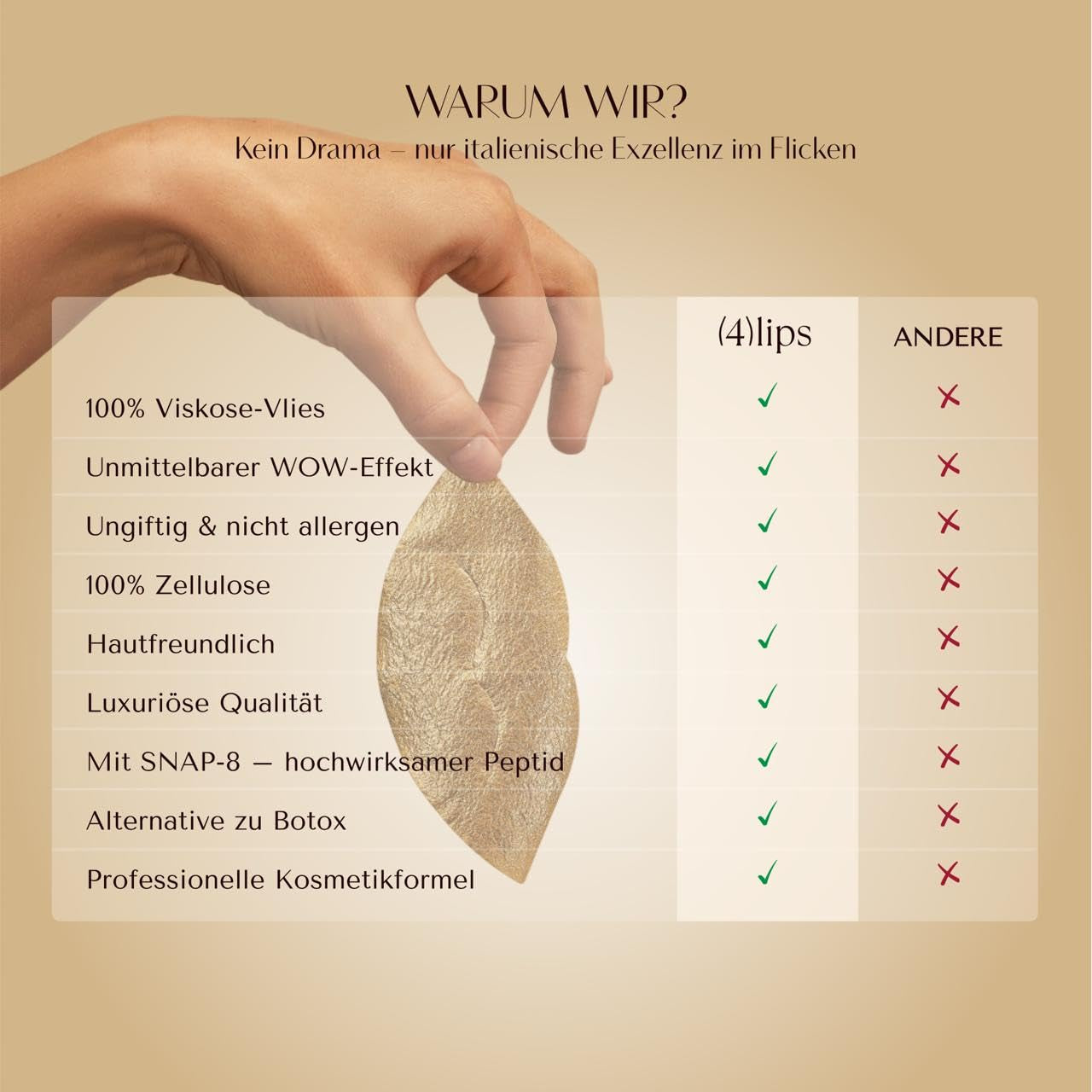 BIOBOTOX Goldene Lippenmaske Mit Mikrokristallen | Lippenpflege Mit Sofortiger Aufpolsterung, Anhebung, Hydratisierung & Faltenglättung | SNAP-8 Peptid & Acmella Oleracea | Made in Italy | 1 Stk.