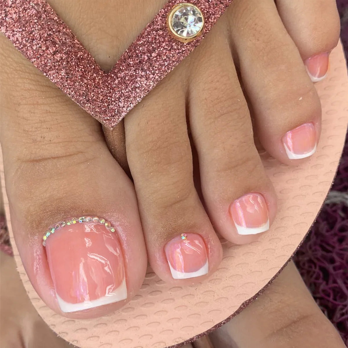 Simple French Fake Toenails (24 Pcs) | Comfortable & Removable Press-On for Summer