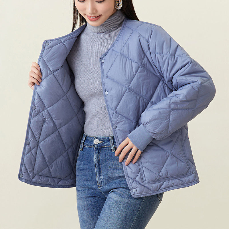 Warmer Rauten-Steppmantel – Rundhals, Leicht & Elegant NOOR08