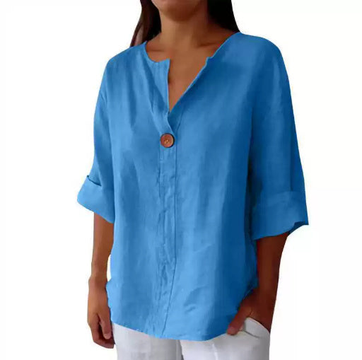 Damen V-Ausschnitt Langarm-T-Shirt | Locker geschnittenes Oberteil NOOR08