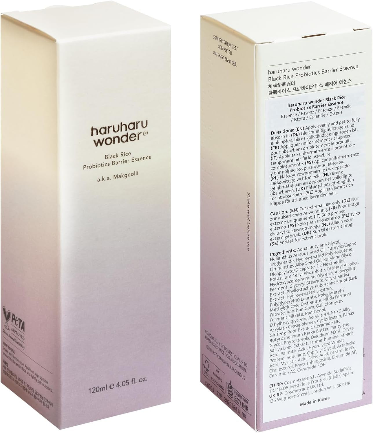 Haruharu Wonder Black Rice Probiotics Barrier Essence 120Ml, Essence Toner Zur Stärkung Der Hautbarriere Mit Ceramiden, Fermentierten Inhaltsstoffen, Beruhigend, Feuchtigkeitsspendend, Aufpolsternd