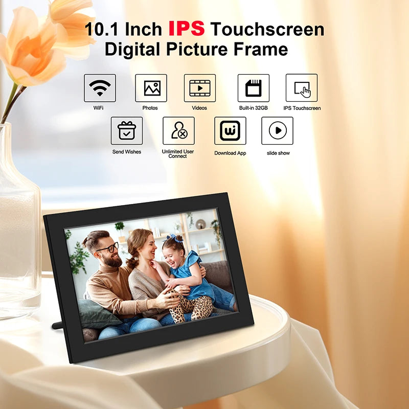 WLAN Digitaler Bilderrahmen 10.1 Zoll (32GB) | Smartes HD Touchscreen Display – Das perfekte Geschenk