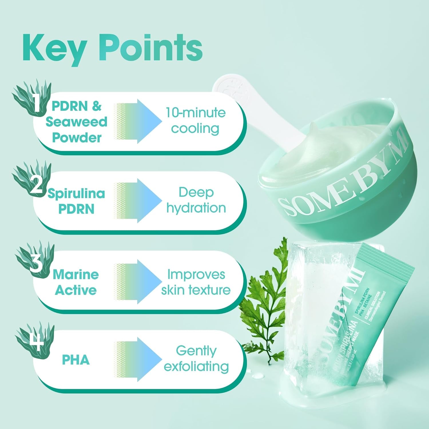 SOME by MI PDRN Spirulina Beruhigende Sherbet-Maske – 10 Sticks – Koreanische Vegane Abwaschbare Gesichtsmaske, Die in 10 Minuten Um 10,9 °C Kühlt – Revitalisiert Die Haut Mit Spirulina, Seetang & PHA