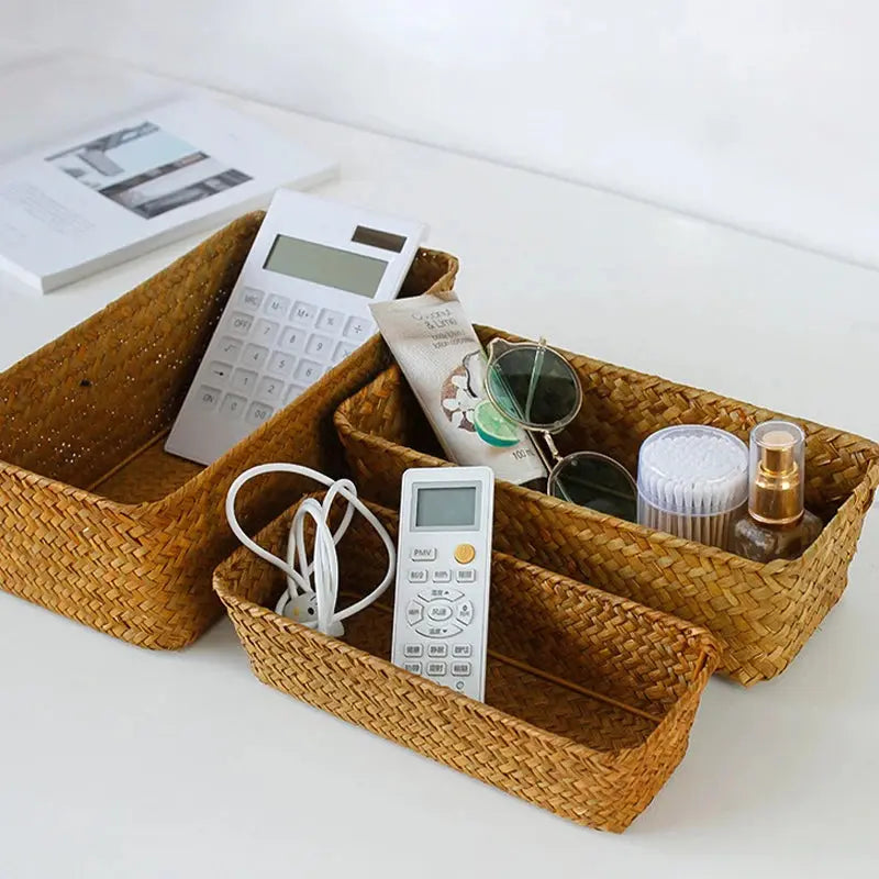 Stylish Woven Seagrass Storage Baskets - Versatile Rattan Laundry & Organizer Containers for a Clutter-Free Home
