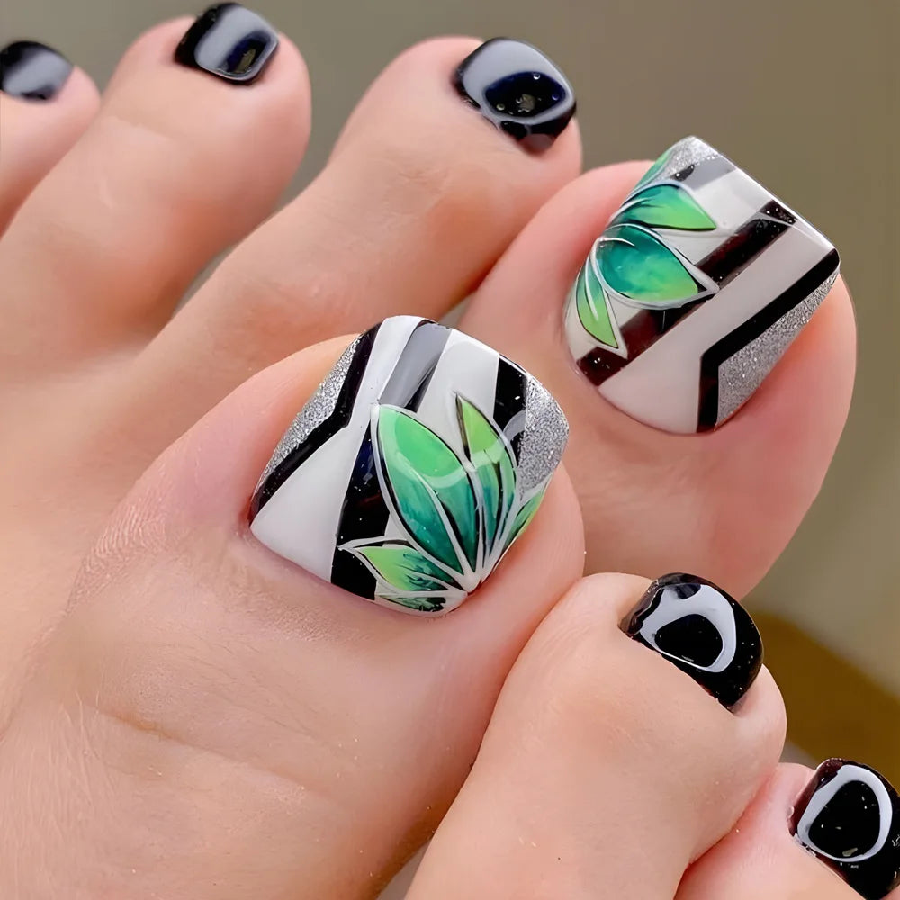 Simple French Fake Toenails (24 Pcs) | Comfortable & Removable Press-On for Summer