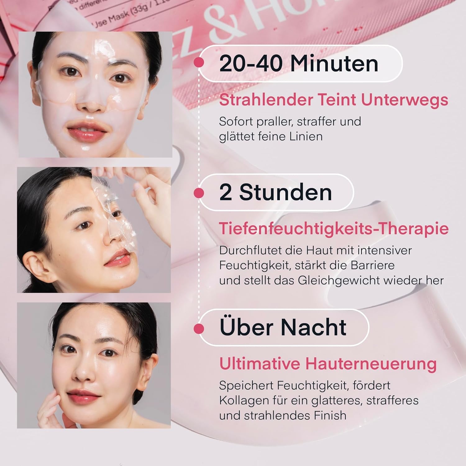 Kollagen Maske Overnight Korean Skincare: Gesichtsmaske Für Feuchtigkeit Faltenreduktion & Porenverfeinerung Mit Hyaluron - Real Deep Collagen Mask for Glass Skin, 4Ea X 33G [Hergestellt in Korea]