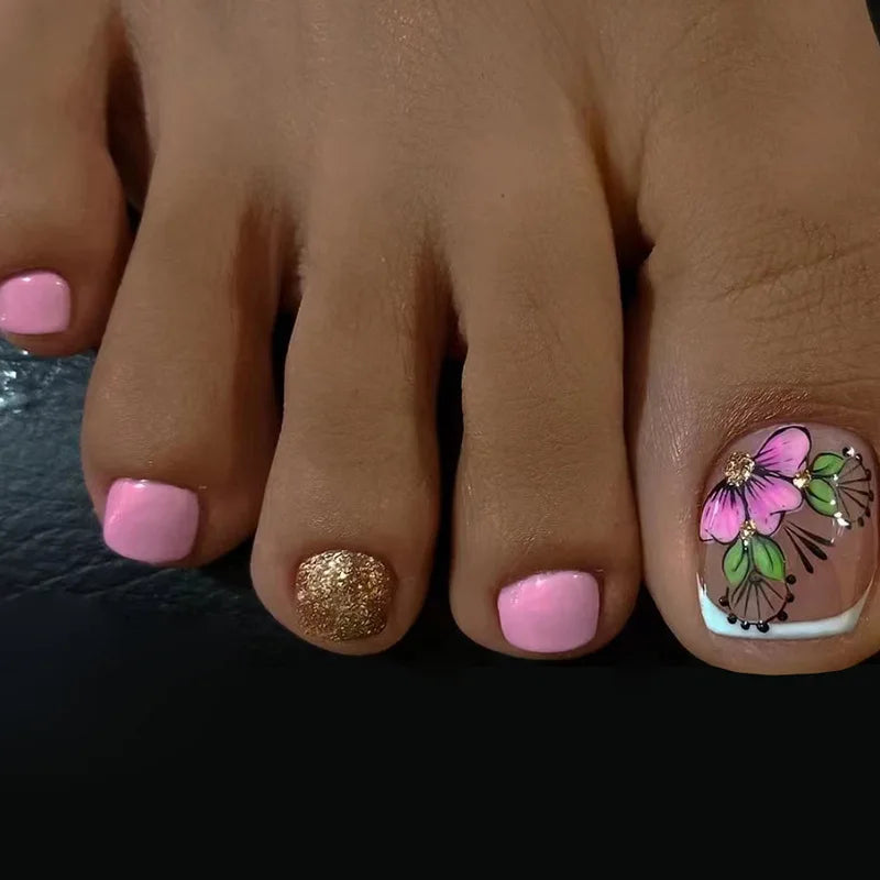 Simple French Fake Toenails (24 Pcs) | Comfortable & Removable Press-On for Summer