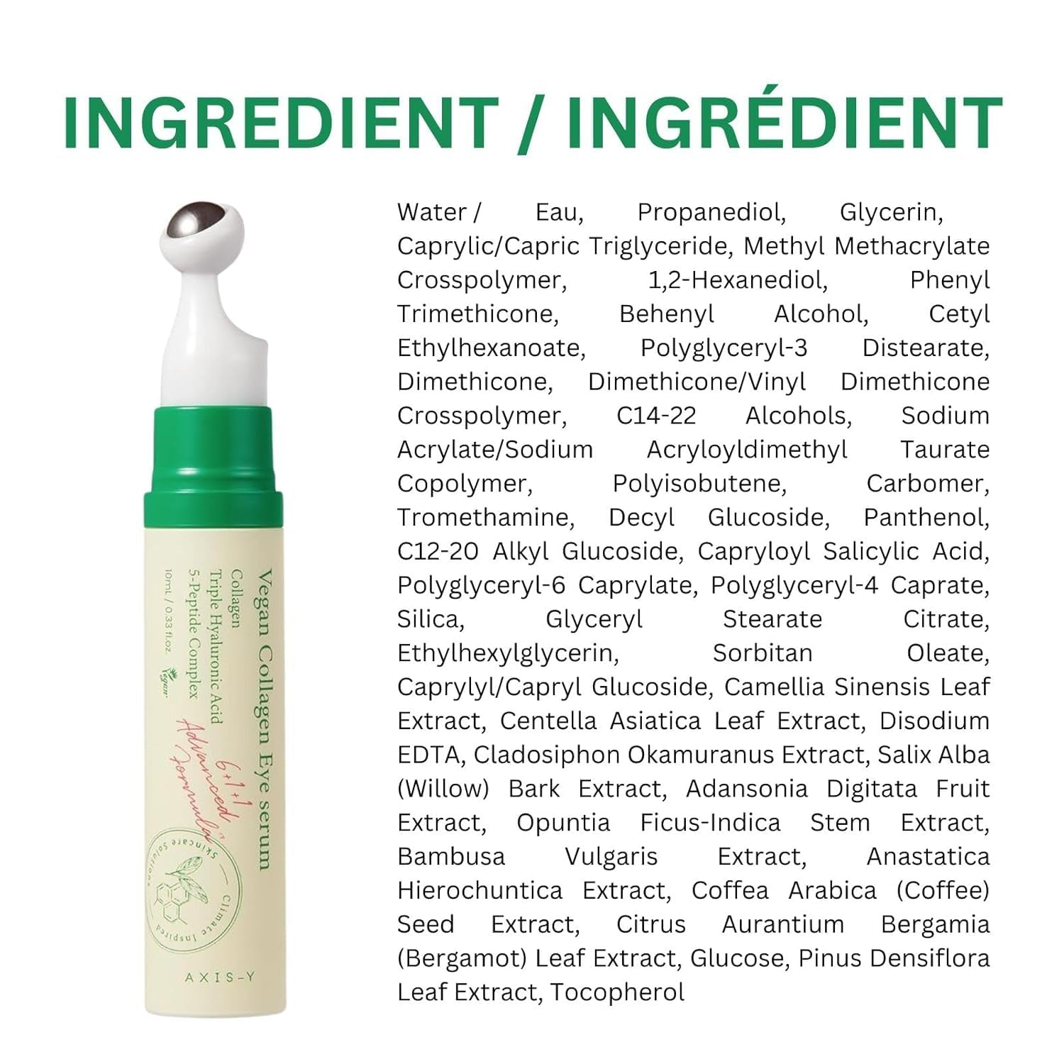 Vegan Collagen Eye Serum with Triple Hyaluronic Acid & 5-Peptide Complex | Anti-Aging, Fine Line Reduction, Brightening | Vegan & Cruelty-Free Korean Skin Care | 10Ml / 0.33 Fl. Oz.