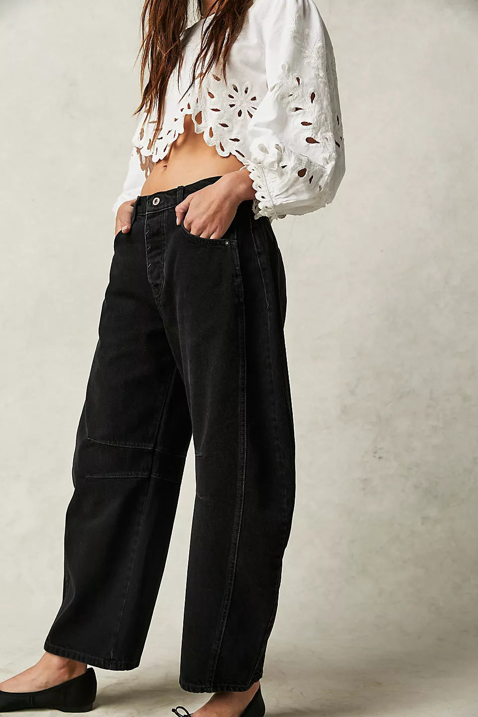 High-Stretch Barrel Jeans | Damen weite Casual Mid-Waist-Jeans NOOR08