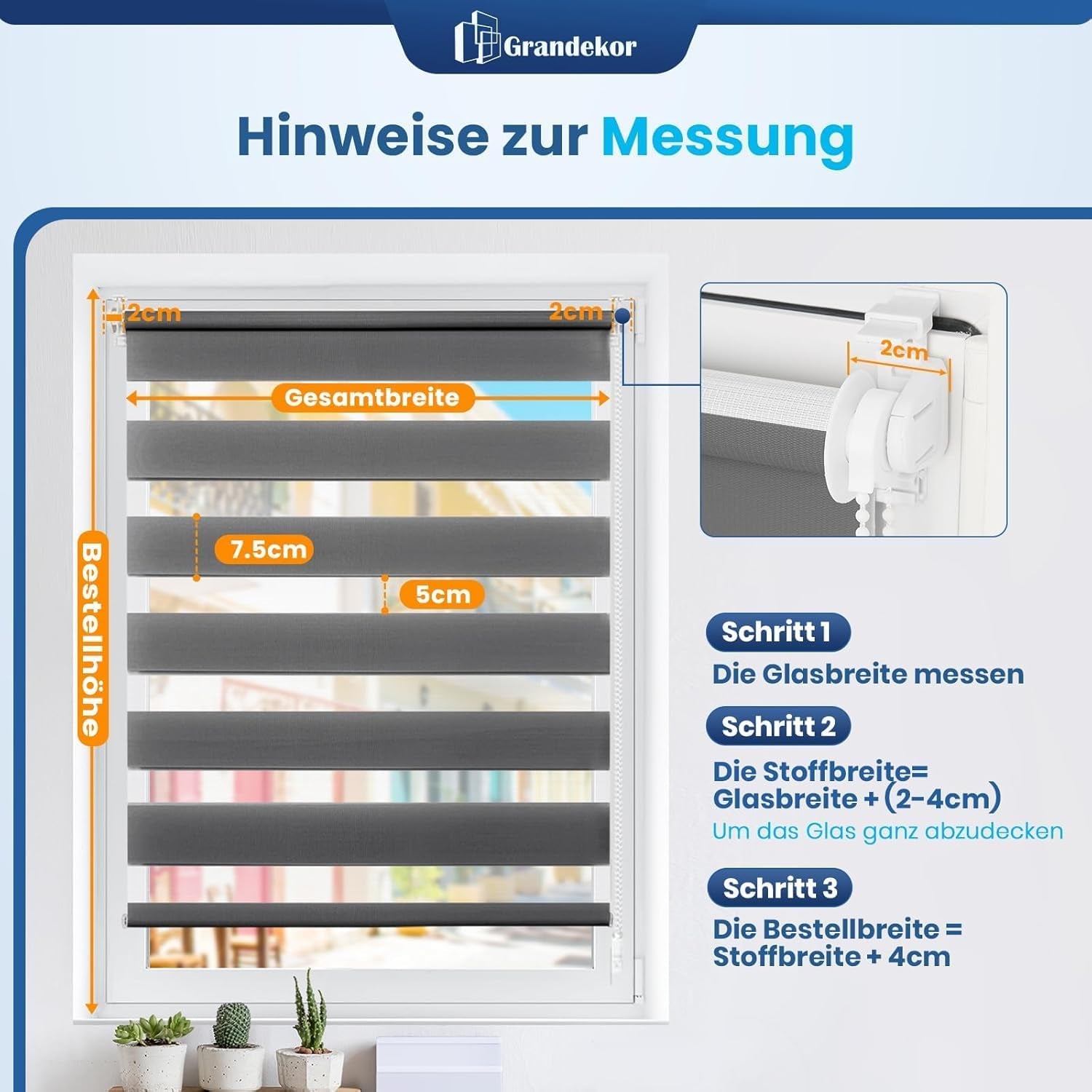 Grandekor Doppelrollo Klemmfix Ohne Bohren Anthrazit 40X130Cm(Stoffbreite 36Cm) Fenster Rollos Für Innen Klemmrollos Duo Rollos Für Fenster Ohne Bohren Mit Bohren Privatschutz Uv-Schutz Zebrarollo