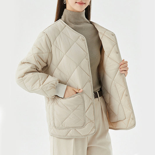 Warmer Rauten-Steppmantel – Rundhals, Leicht & Elegant