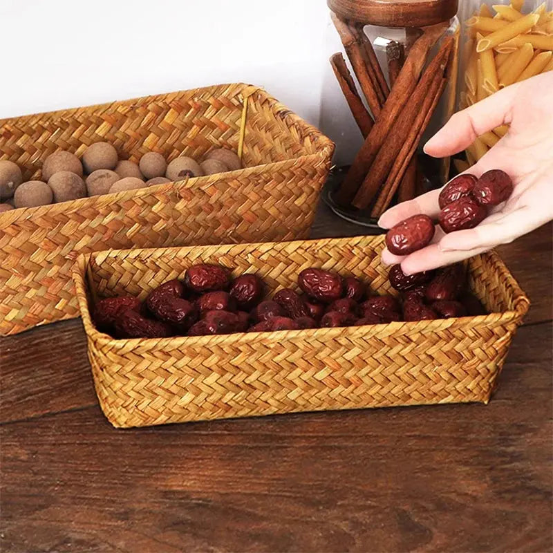 Stylish Woven Seagrass Storage Baskets - Versatile Rattan Laundry & Organizer Containers for a Clutter-Free Home