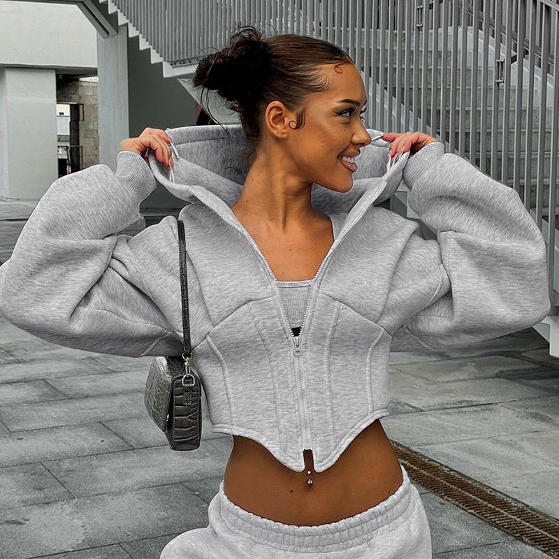Y2K Hoodie Cardigan – Street Fashion Reißverschluss Jacke Damen NOOR08