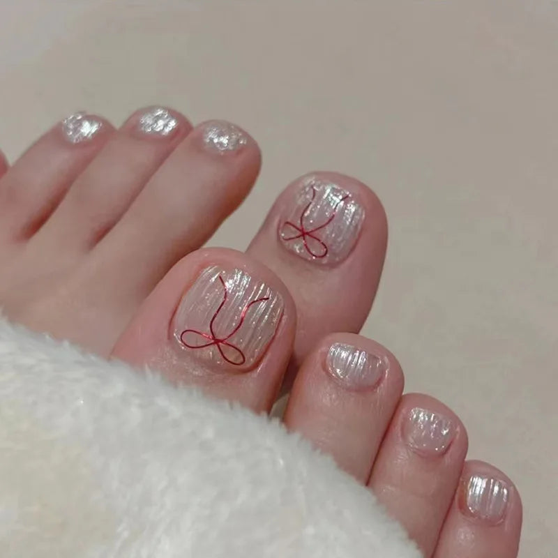 Simple French Fake Toenails (24 Pcs) | Comfortable & Removable Press-On for Summer