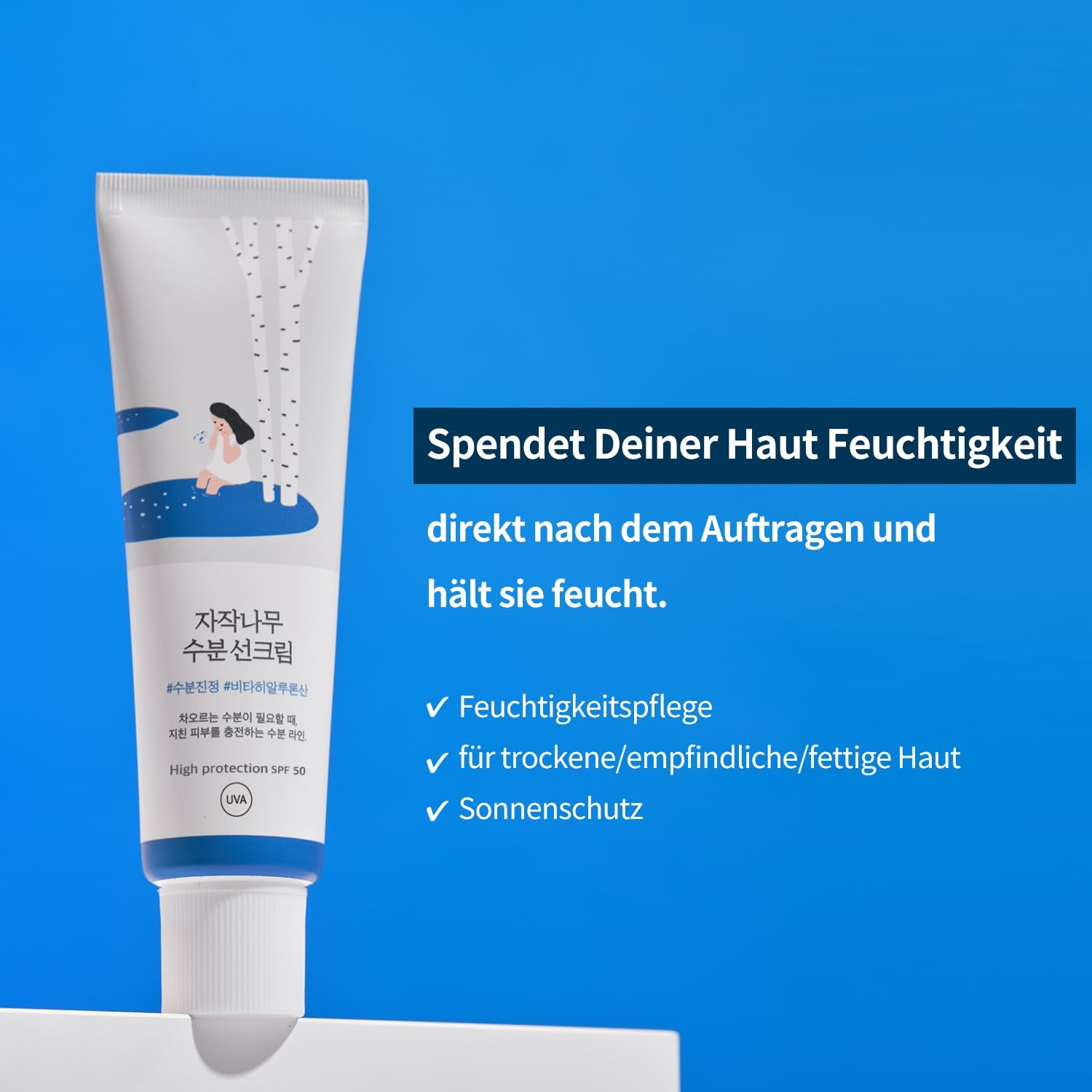 Eine feuchtigkeitsspendende Sonnencreme mit Birkenwasser, SPF 50+ & PA++++. Schützt die Haut effektiv und versorgt sie intensiv mit Feuchtigkeit.
