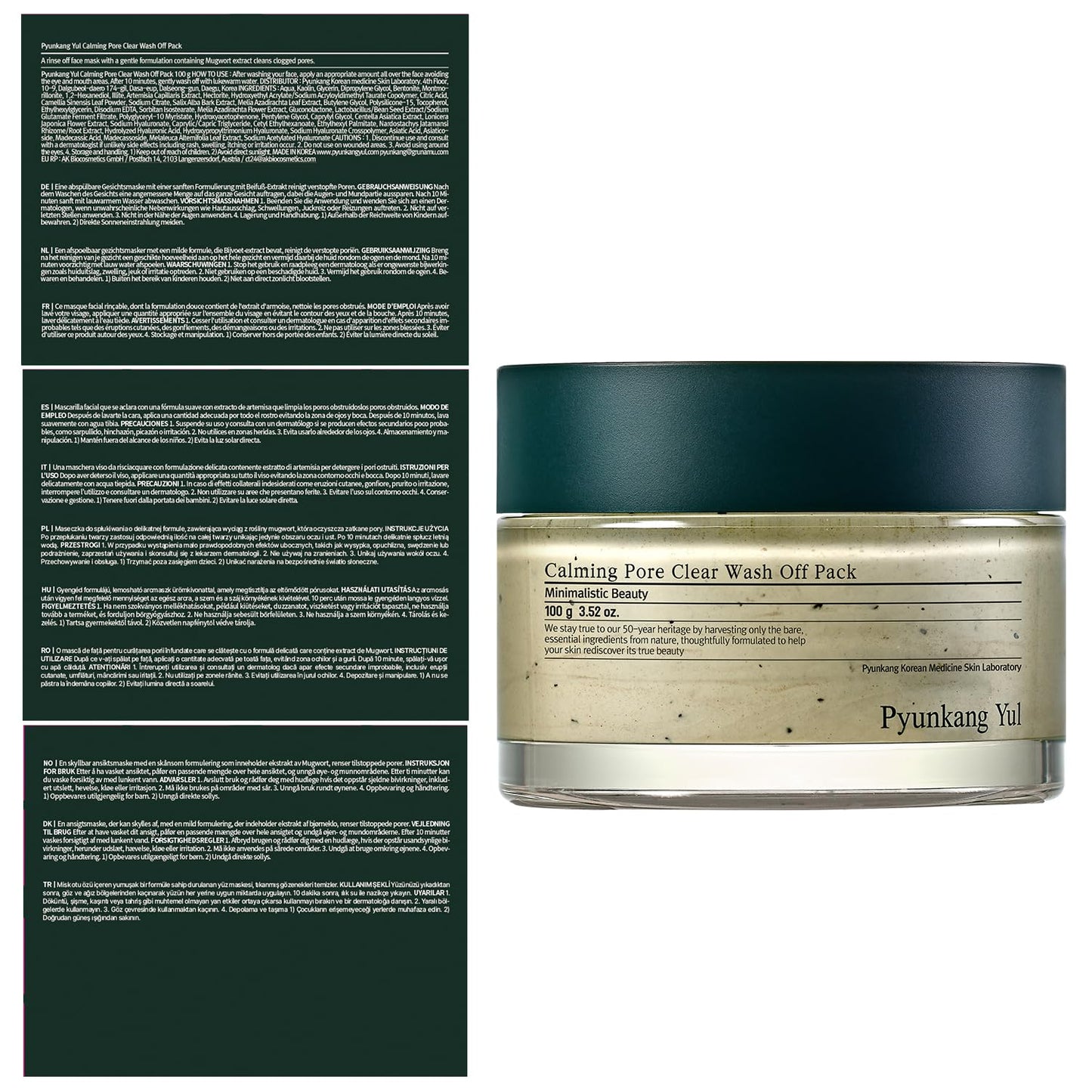 [PKY] Pyunkang Yul Calming Pore Clear Wash off Pack Für Erfrischende Und Beruhigende Selbstpflege, Angenehme Porenpflege Mit Beruhigenden Inhaltsstoffen, Ohne Reizung, Koreanische Hautpflege 100G