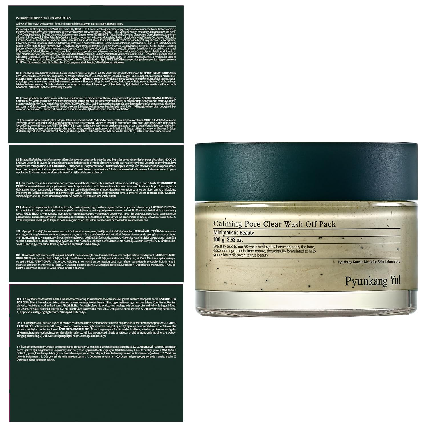 [PKY] Pyunkang Yul Calming Pore Clear Wash off Pack Für Erfrischende Und Beruhigende Selbstpflege, Angenehme Porenpflege Mit Beruhigenden Inhaltsstoffen, Ohne Reizung, Koreanische Hautpflege 100G