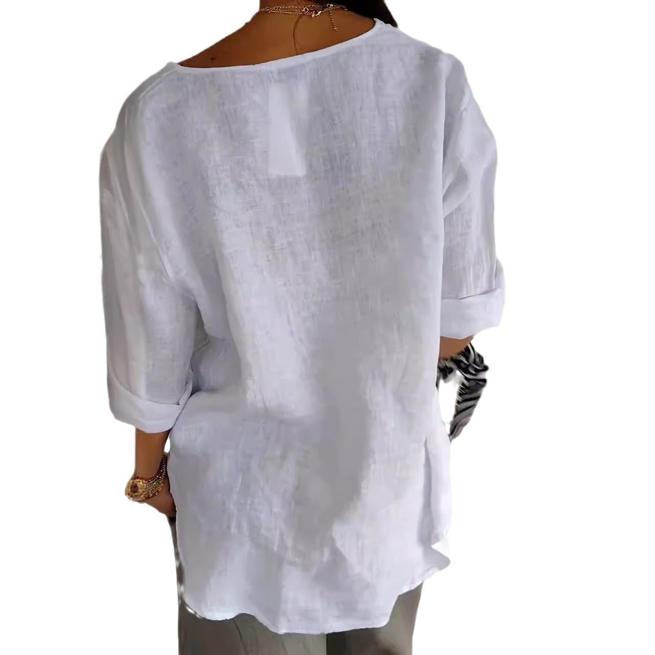 Damen V-Ausschnitt Langarm-T-Shirt | Locker geschnittenes Oberteil NOOR08